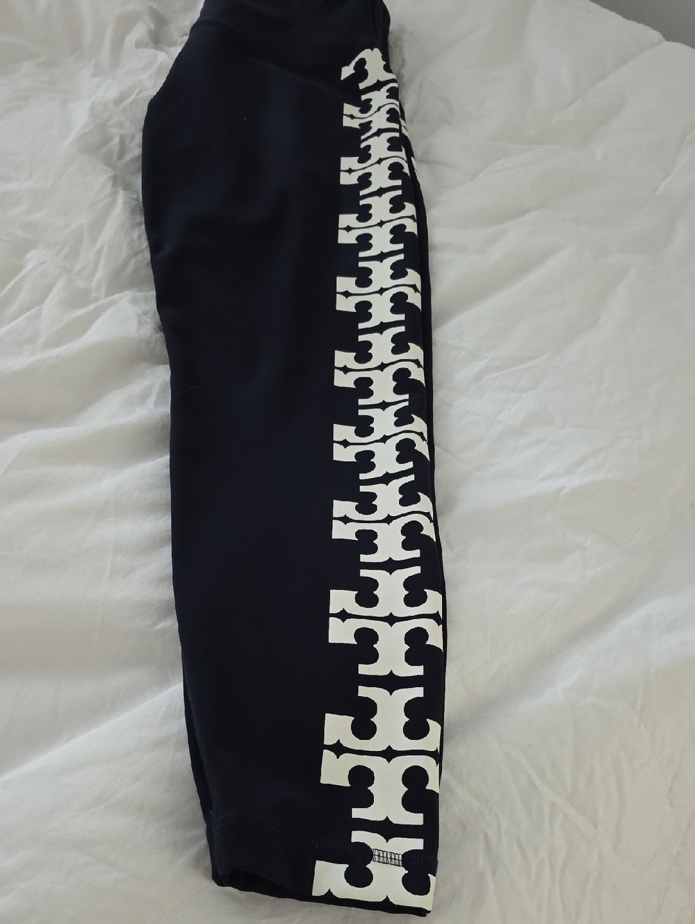 Tory Burch Navy Leggings with White Side Logo Print